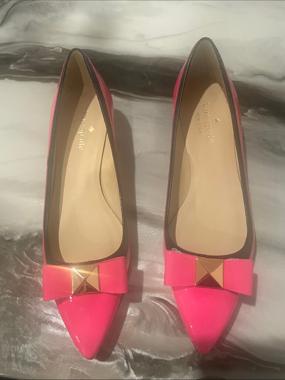 kate spade Pink Patent Pointed-Toe Flats with Bow